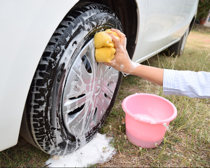 baby steps car wash on grass